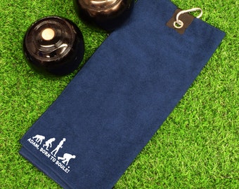 Personalised with Name Born to Boule Navy Blue Microfibre Golf Towel Great Gift for Boules Players!