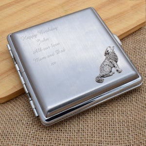 Howling Wolf Design Personalised Engraved Stainless Steel King Size Cigarette Case