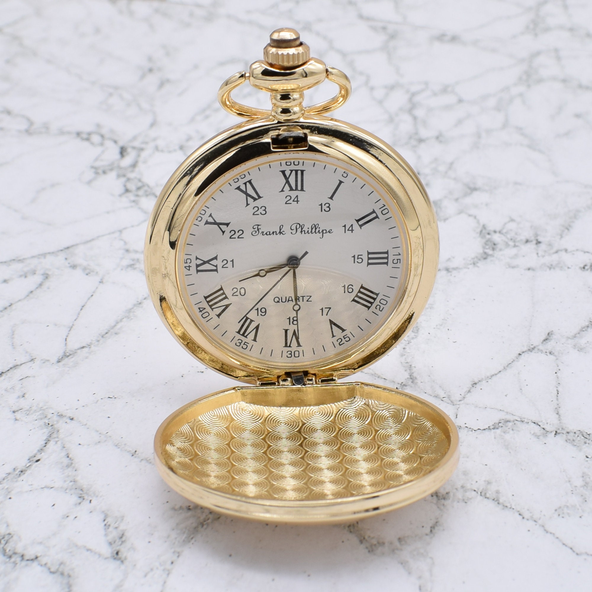 Orologio Da Taschino Vintage Quarzo &ndash; Ciondolo Collana Con Numeri Romani, Oro E Quadrante Bianco