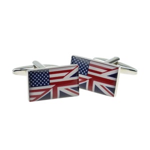 Union Jack Mixed with USA Flag Cufflinks in Personalised Cufflink Box