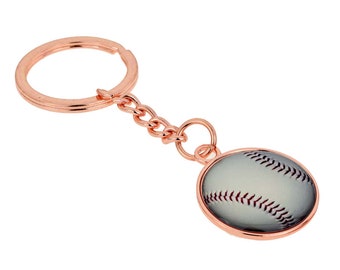 Baseball Design Rose Gold Plated Keyring with Engraved Message on the Back