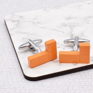Computer Retro Block Game Orange Cufflinks in a Personalised Cufflink Box