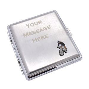 Cyclist Bike Design Personalised Engraved Brushed Metal King Size Cigarette Case