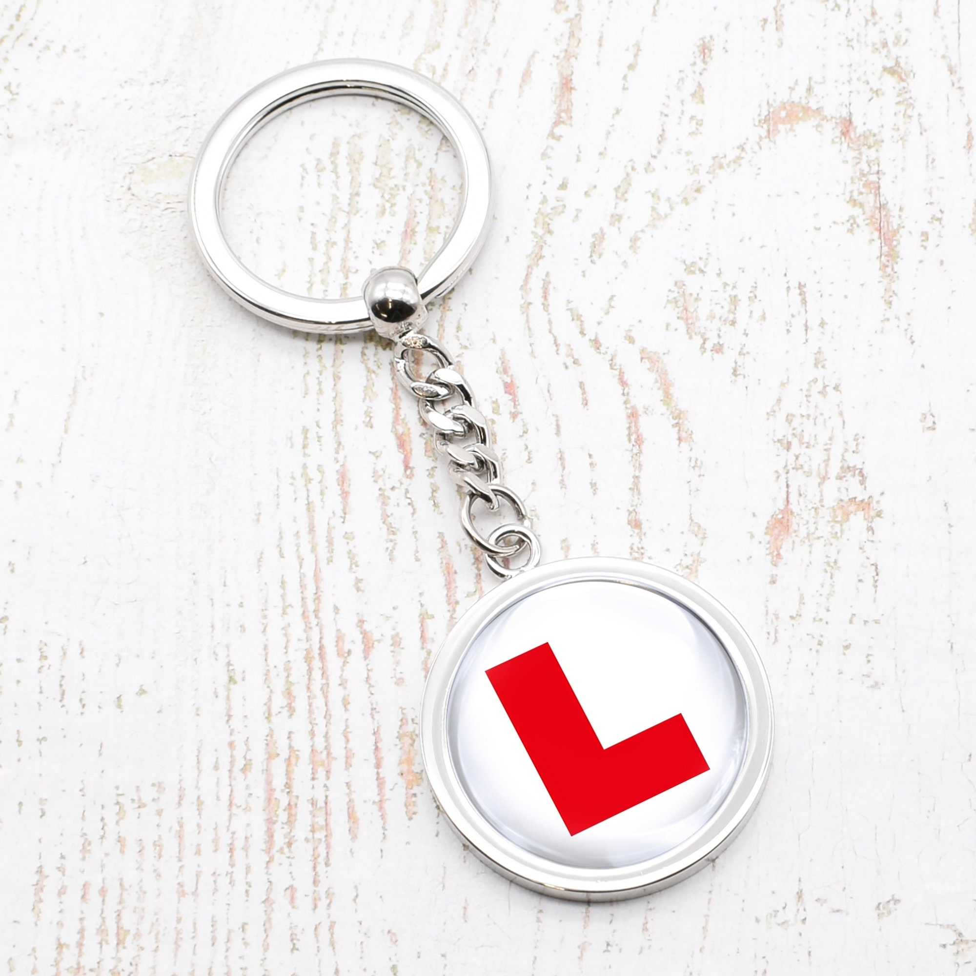 Beautifully Made Learner Plate Design Round Keyring with Personalised Engraved Short Message on Back