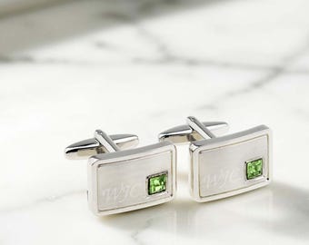 Hand Set Birthstone Cufflinks Using Swarovski Crystals with Initials