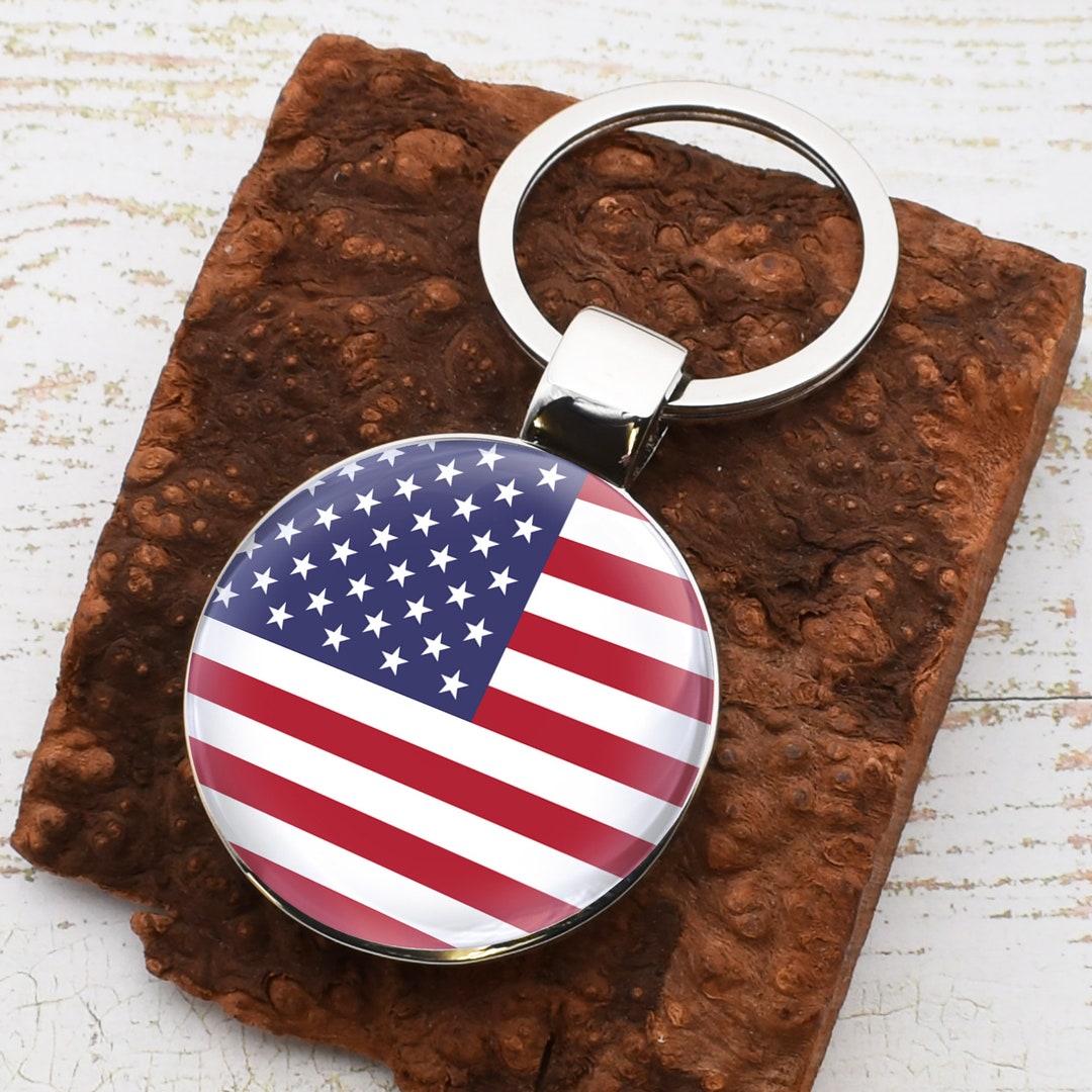Beautifully Made United States USA Flag Design Round Keyring With ...