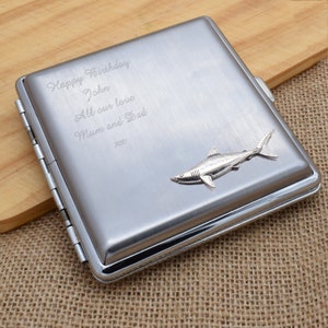 Mako Shark Design Personalised Engraved Brushed Metal King Size Cigarette Case