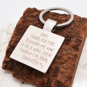 Cute & Funny Dad | Thank You For Teaching Me Funny Daughter | Engraved Square Keyring Presented in Velvet Pouch