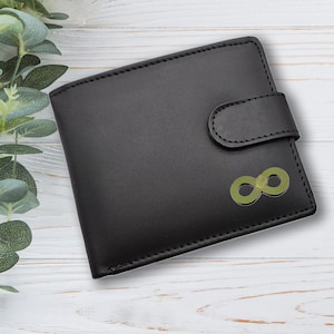 Carteira de couro genuíno preta com design de cobra infinita personalizada com caixa de presente gravada opcional