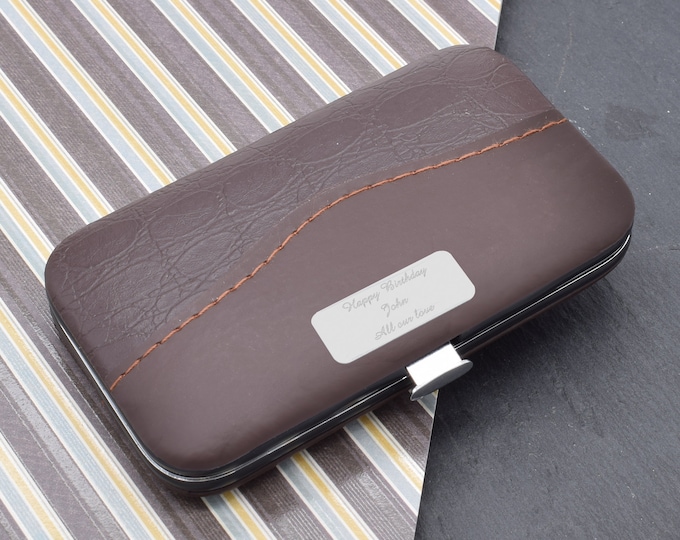 Engraved Personalised Gentleman's Brown Stainless Steel Travel Manicure Set | Great Fathers Day Gift