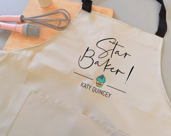 Personalised Star Baker with Cupcake Design Stone Apron