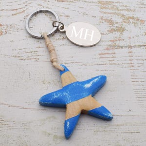 Personalised Engraved Wooden Starfish Keyring Presented in an Organza Bag