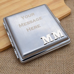 Personalised With Initials & Engraved with Special Message Brushed Metal King Size Cigarette Case