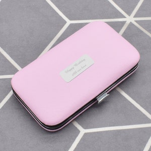 Set de manucure de voyage rose personnalisé gravé en acier inoxydable