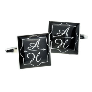 Personnalisé Script Font Initials Design Cufflinks dans une boîte de boutons de manchette personnalisées