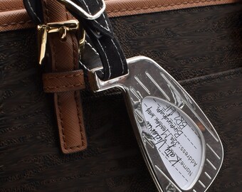 Personalised Golf Club Shape Silver Plated Luggage Tag Great Gift for Golfers