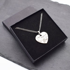 Beautifully Engraved I Have an Angel in Heaven I Call Him Dad Heart Shaped Sentimental Necklace gift with Gift Box
