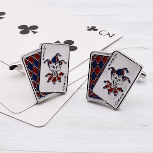Boutons de manchette de cartes à jouer Joker | Présenté dans une boîte personnalisée pour boutons de manchette gravés