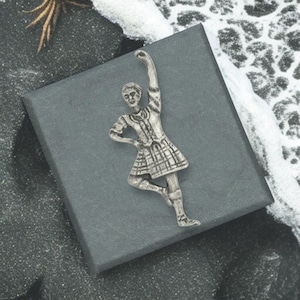 English Handmade Pewter Scottish Dancer Lapel Pin Badge Presented in a Box