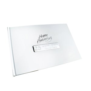 Texte blanc et argent personnalisé 25th Anniversary Party Livre d’or