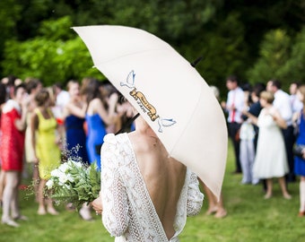 Personalised Doves and Banner with Couples Name and Special Date Wedding Umbrella Parasol
