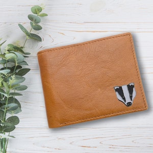Personalisierte Dachs Design Tan Echtleder Brieftasche mit optionaler gravierter Geschenkbox