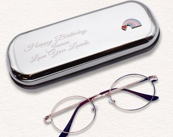 Heart Rainbow Design Personalised Engraved Chromed Glasses Case Box