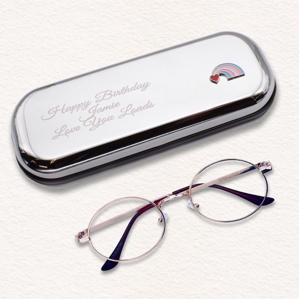 Heart Rainbow Design Personalised Engraved Chromed Glasses Case Box