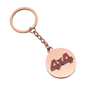 4 x 4 Off Road Vehicle Sign Design with special Personalised Engraved message Rose Gold Keyring