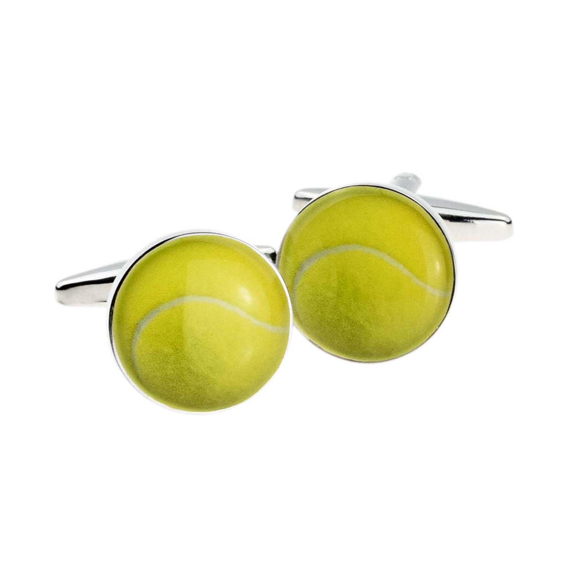 Boutons De Manchettes Style Raquette De Tennis - Argent, Jaune, Rouge - Email Sur Argent Sterling