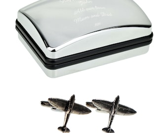 Gemelos de peltre Spitfire hechos en inglés en caja de gemelos personalizada opcional