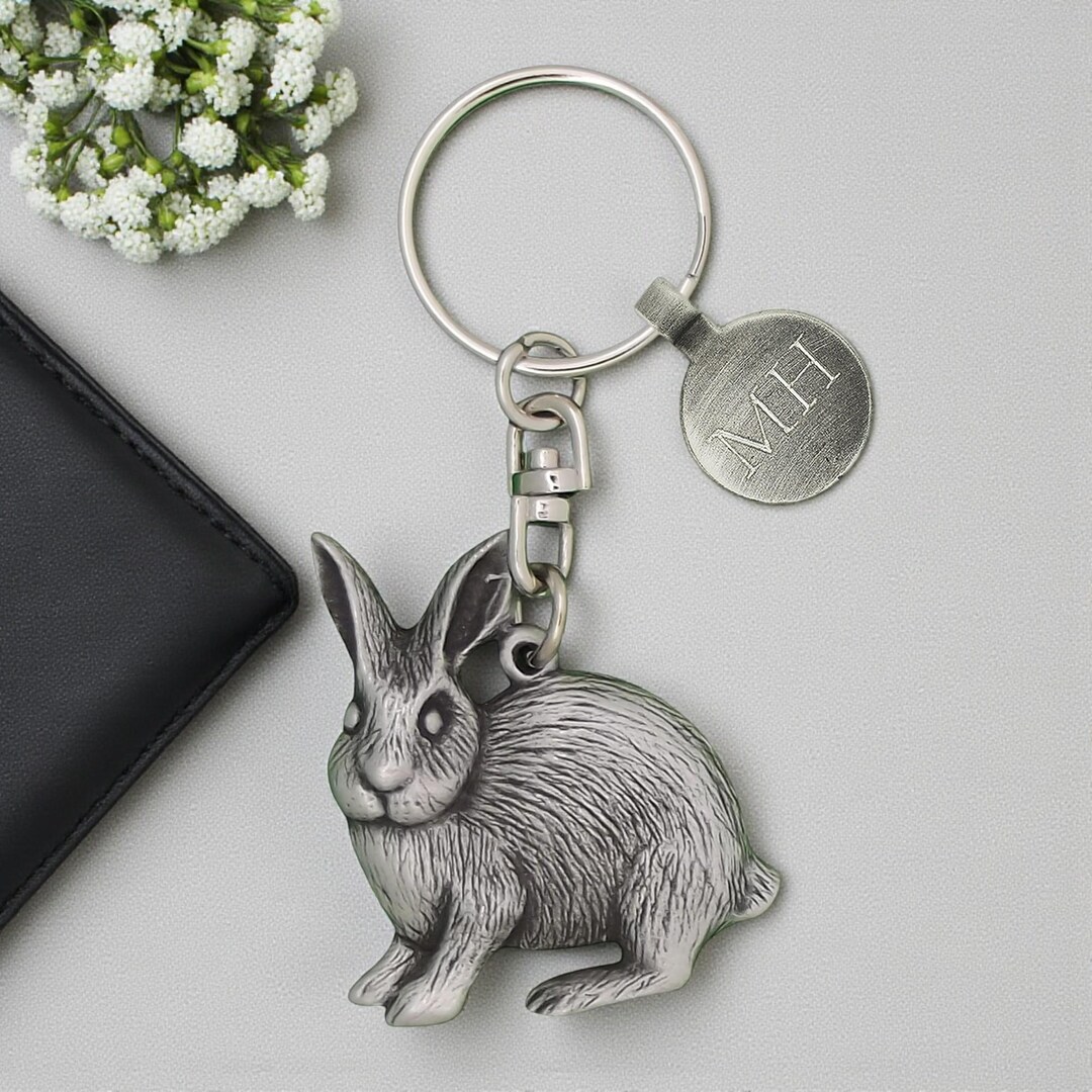 Personalised English Made Pewter Rabbit Keyring Presented in Velvet ...