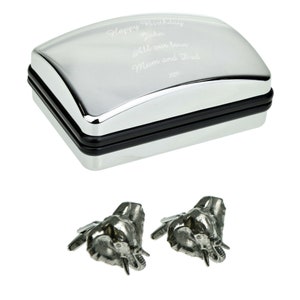 English Made Elephant Pewter Cufflinks in Optional Personalised Cufflink Box