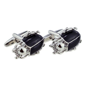 Black Detailed Design Egyptian Scarab Beetle Cufflinks in Personalised Cufflink Box