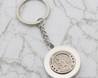 Beautiful St Christopher Protect Us Design with special Personalised Engraved message Keyring