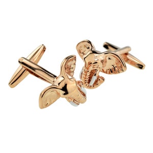 Rose Gold Plated Elephant with White Tusks Cufflinks in Personalised Cufflink Box