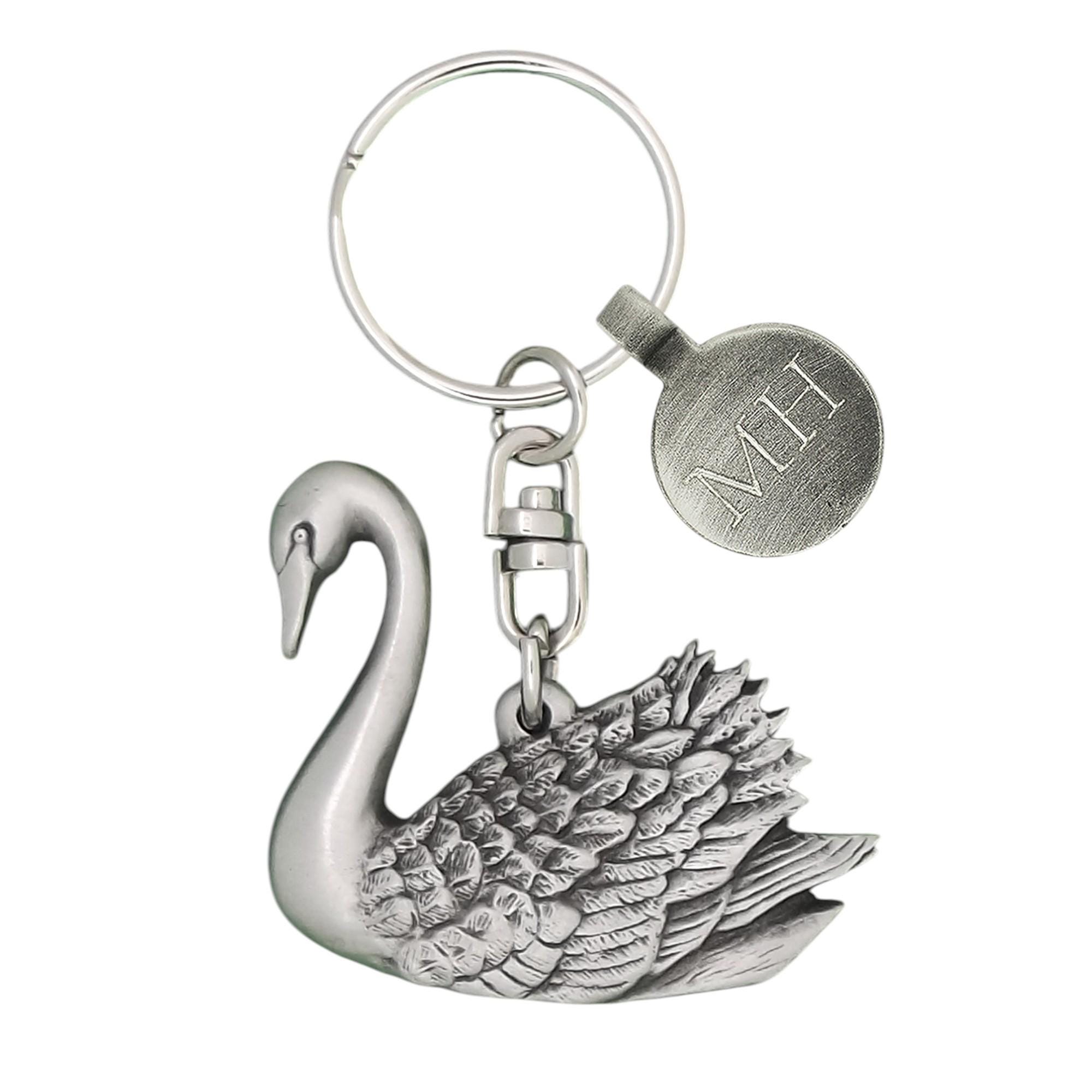 Personalised English Made Pewter Swan Keyring Presented in Velvet