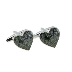 Personalised Initials Carved on Tree Heart Shaped cufflinks in personalised cufflink box