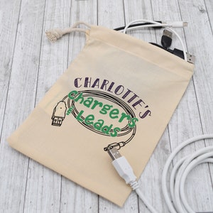 Chargers and Leads Design | Personalised with Name Accessories Bag... | Great gift for the unorganised!