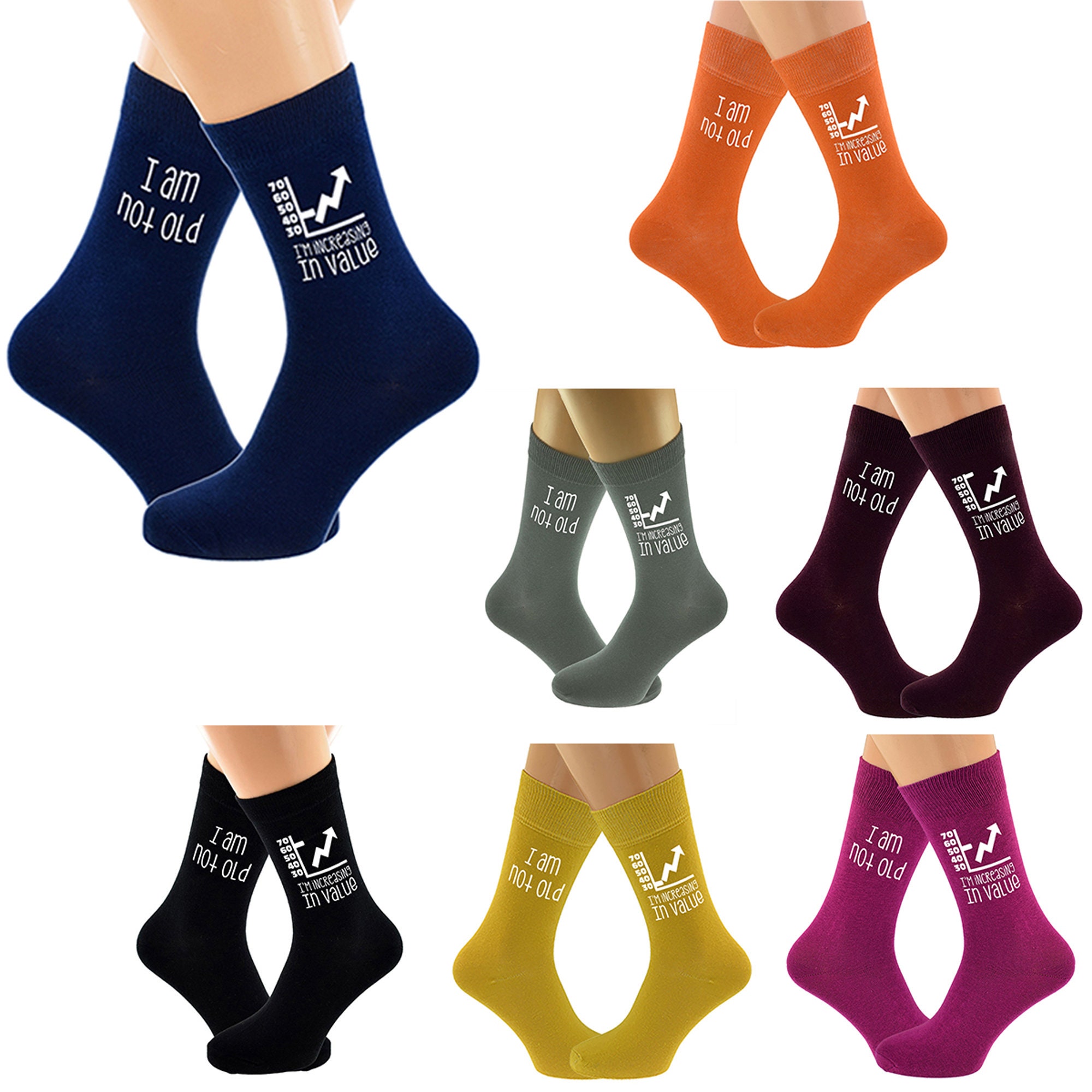 Image of Fun Personalised With Age I Am Not Old I'm Increasing in Value Unisex Adults Socks in Various Colours