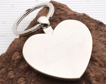 Silver Finish De Luxe Heart Shaped Keyring with Engraved Message on the Back