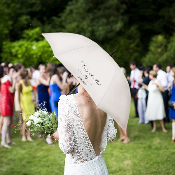 Personalised Script and Heart with Couples Name and Special Date Wedding Umbrella Parasol