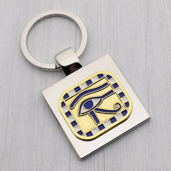 Stylish Eye of Horus Design with special Personalised Engraved message Keyring Presented in Velvet Pouch