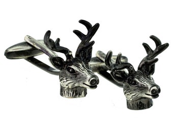 Antique Finish Stags Head Game Animal Cufflinks in a Personalised Cufflink Box