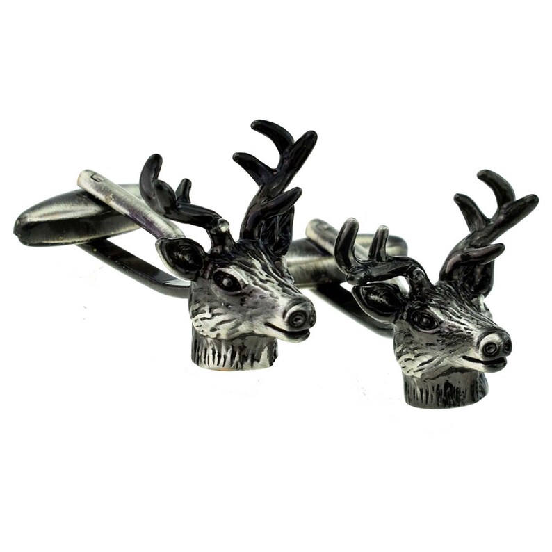Antique Finish Stags Head Game Animal Cufflinks in a Personalised Cufflink Box