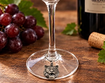 English Made Pewter Tiger Head Wine Glass Charm Presented in Gift Pouch