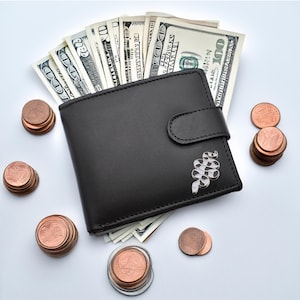 Personalised Black & White Snake Design Black Genuine Leather Wallet with Optional Engraved gift box
