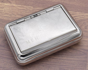 Personalised Engraved With Initials Tobacco Tin Hinged Lid With Paper Holder TI0002S