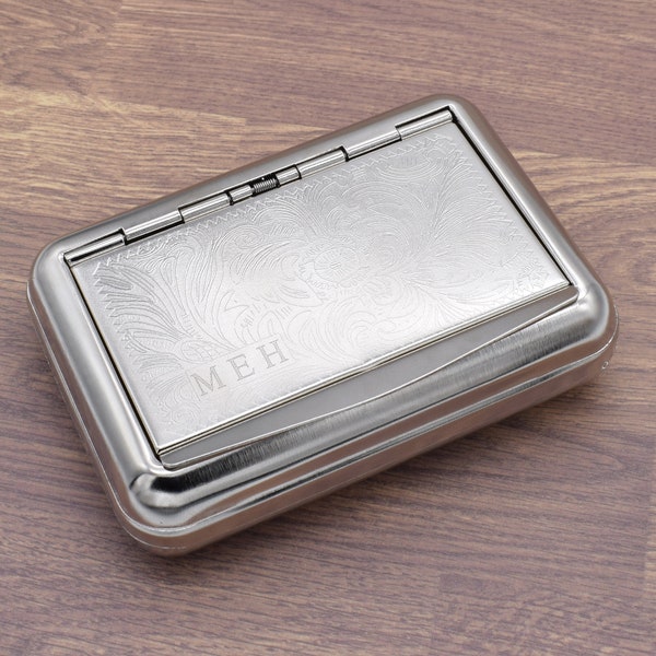 Personalised Engraved With Initials Tobacco Tin Hinged Lid With Paper Holder TI0002S