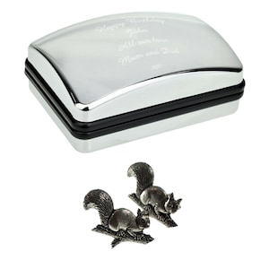 English Made Squirrel Pewter Cufflinks in Optional Personalised Cufflink Box